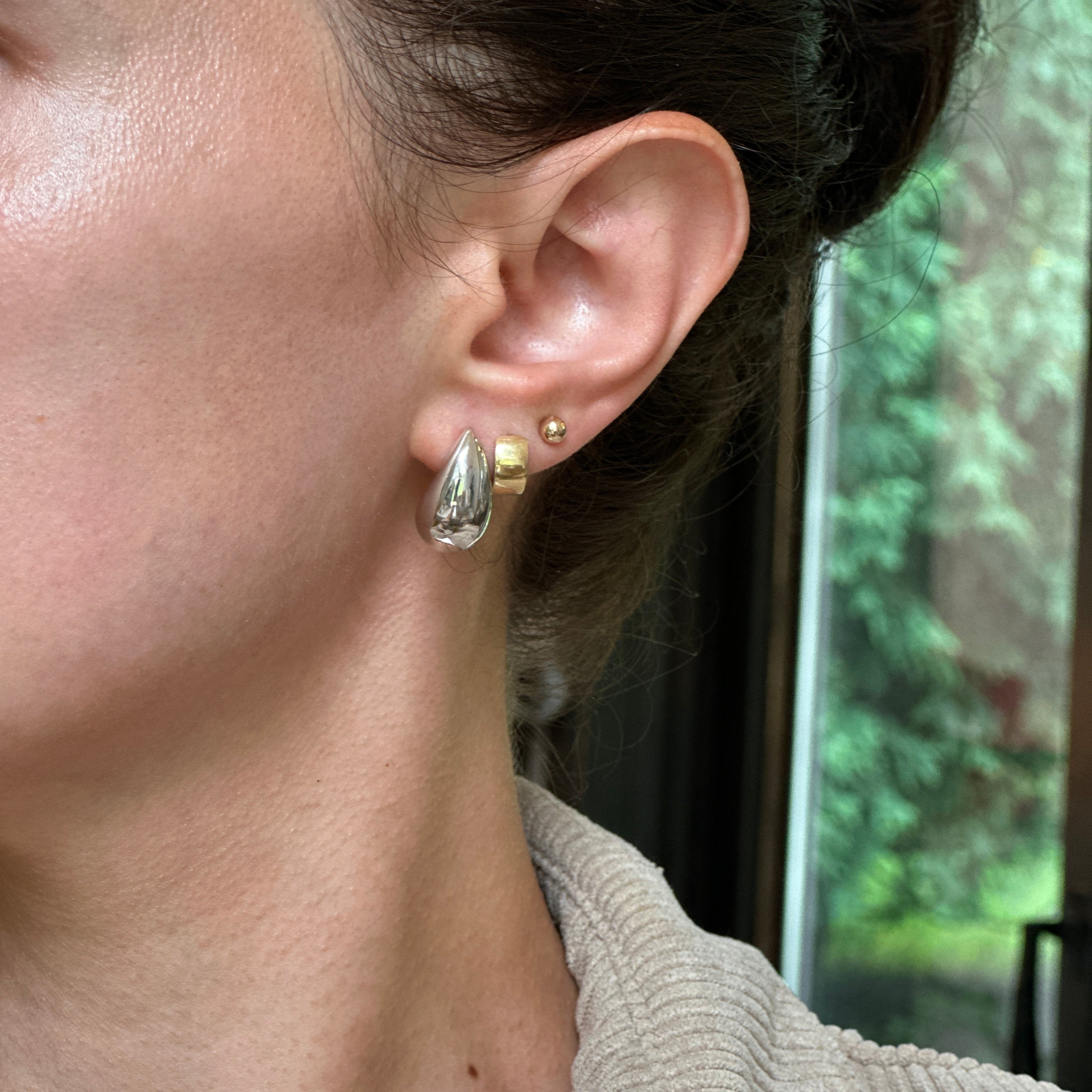 Sterling Silver Tapered Puffed Teardrop Earrings 18mm LSJ