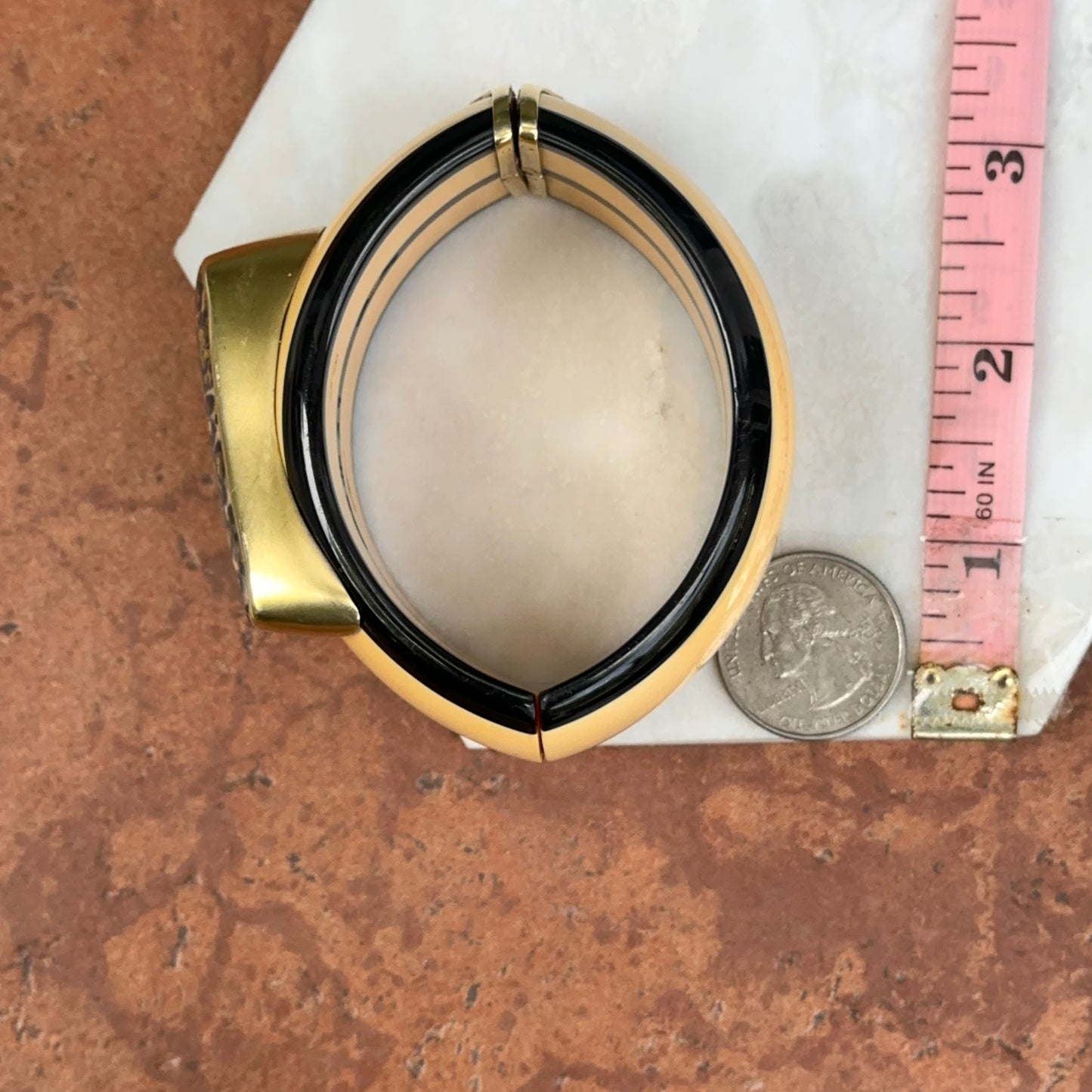 Designer Susan Sadler 18KT Yellow Gold Leopard Jasper + Bakelite Bangle Bracelet