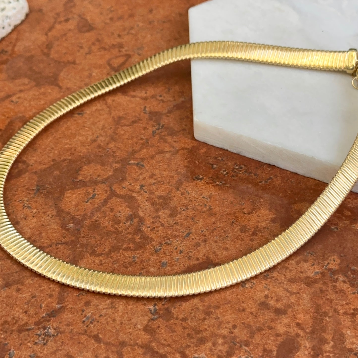 Estate Gold-Plated Ribbed Omega Collar Necklace
