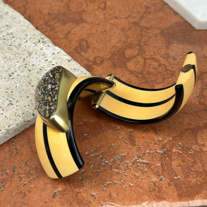 Designer Susan Sadler 18KT Yellow Gold Leopard Jasper + Bakelite Bangle Bracelet