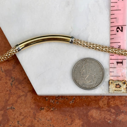 14KT Yellow Gold Popcorn Mesh + Tube Chain Bracelet