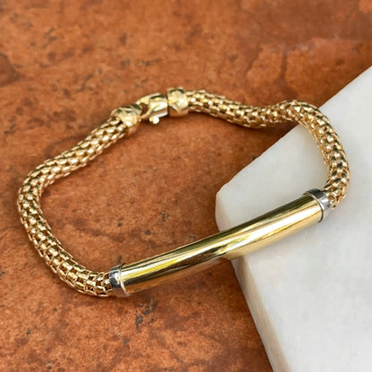 14KT Yellow Gold Popcorn Mesh + Tube Chain Bracelet