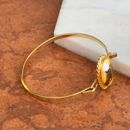 Estate Yellow Gold-Plated Painted Enamel Horse Bangle Bracelet