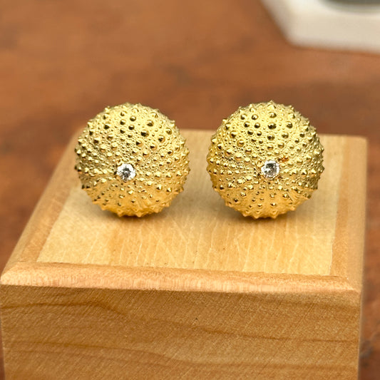 Estate 18KT Yellow Gold Matte Sea Urchin Diamond Omega Back Earrings