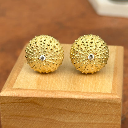 Estate 18KT Yellow Gold Matte Sea Urchin Diamond Omega Back Earrings