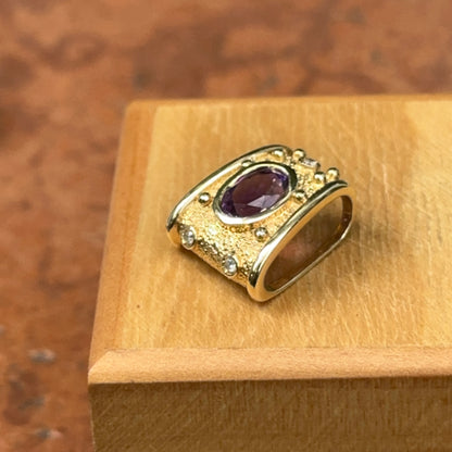 Estate 14KT Yellow Gold Oval Amethyst + Round Diamond Slide Pendant
