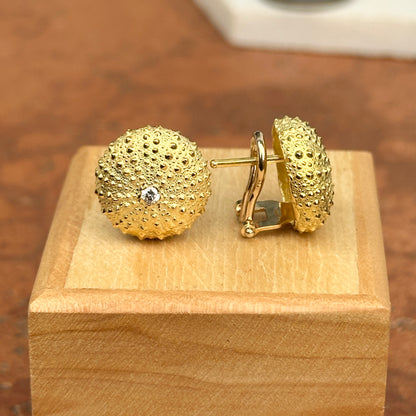 Estate 18KT Yellow Gold Matte Sea Urchin Diamond Omega Back Earrings