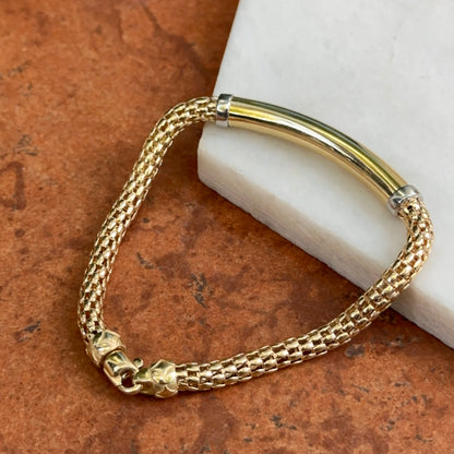 14KT Yellow Gold Popcorn Mesh + Tube Chain Bracelet
