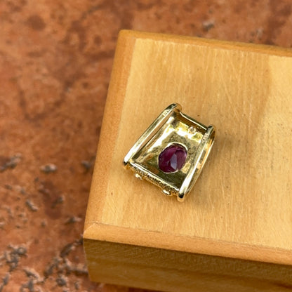 Estate 14KT Yellow Gold Oval Amethyst + Round Diamond Slide Pendant