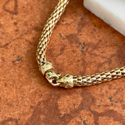 14KT Yellow Gold Popcorn Mesh + Tube Chain Bracelet