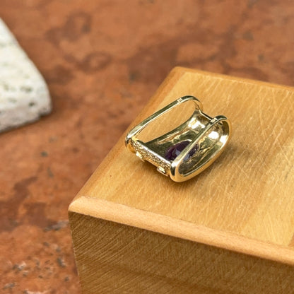 Estate 14KT Yellow Gold Oval Amethyst + Round Diamond Slide Pendant
