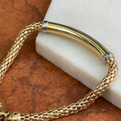 14KT Yellow Gold Popcorn Mesh + Tube Chain Bracelet