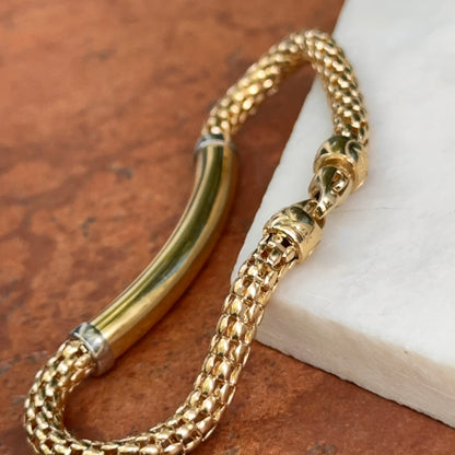 14KT Yellow Gold Popcorn Mesh + Tube Chain Bracelet