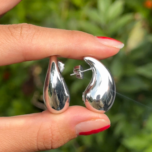 Sterling Silver Tapered Puffed Teardrop Post Earrings