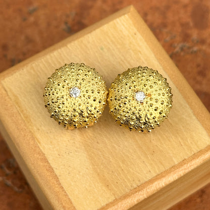 Estate 18KT Yellow Gold Matte Sea Urchin Diamond Omega Back Earrings