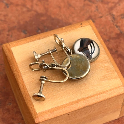 Antique Gold Tone Painted Horse Crystal Non-Pierced Screw Dangle Earrings