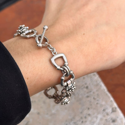 Estate Sterling Silver Michael Dawkins Horse Bit Stirrup Link Bracelet 026