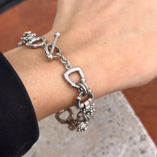 Estate Sterling Silver Michael Dawkins Horse Bit Stirrup Link Bracelet 026