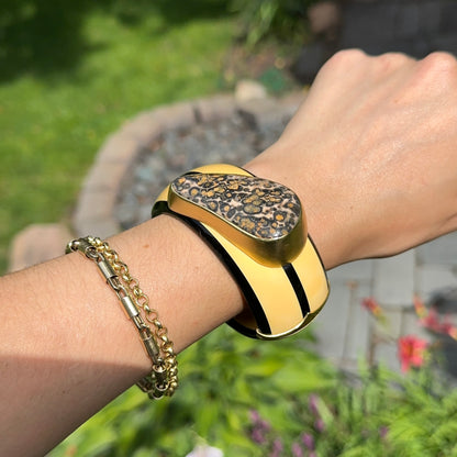 Designer Susan Sadler 18KT Yellow Gold Leopard Jasper + Bakelite Bangle Bracelet