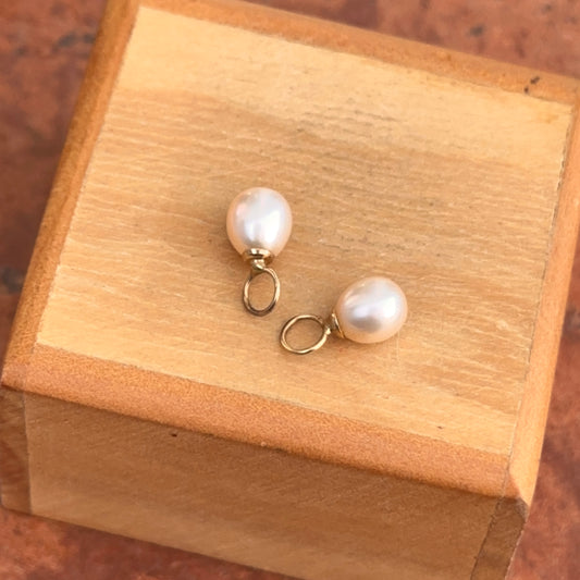 Estate 14KT Yellow Gold Mini Freshwater Pearl 8mm Earring Charms