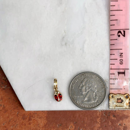 14KT Yellow Gold Red Enamel 2-Sided Ladybug Pendant Charm