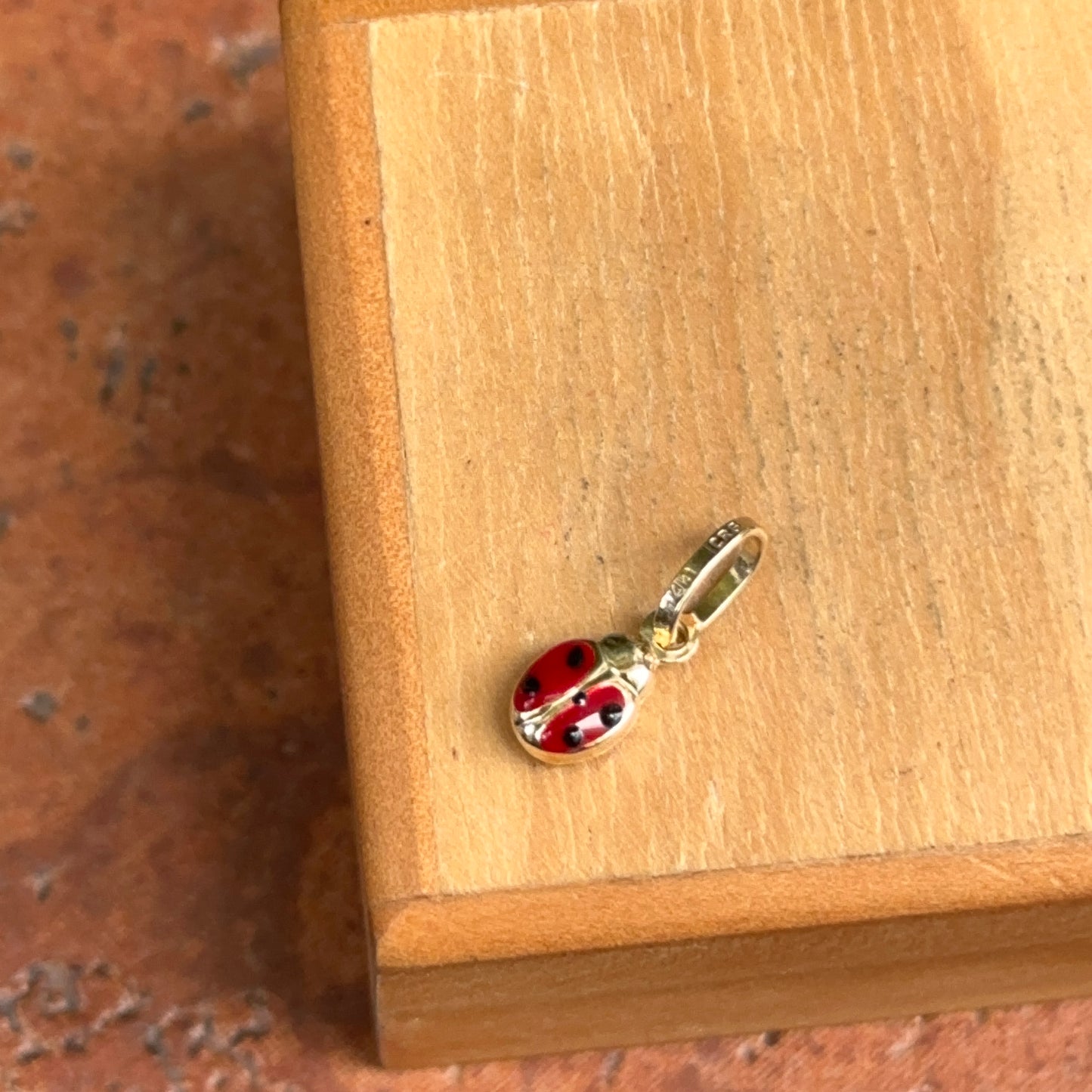 14KT Yellow Gold Red Enamel 2-Sided Ladybug Pendant Charm