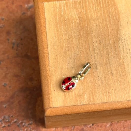 14KT Yellow Gold Red Enamel 2-Sided Ladybug Pendant Charm