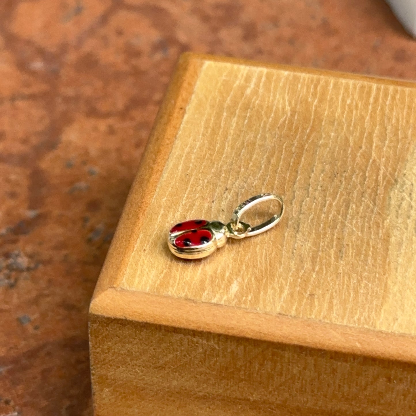 14KT Yellow Gold Red Enamel 2-Sided Ladybug Pendant Charm