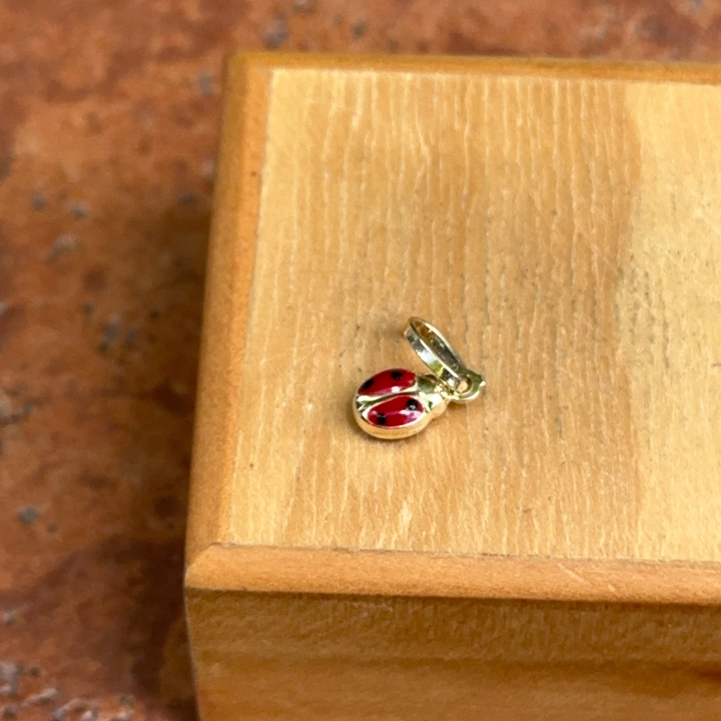 14KT Yellow Gold Red Enamel 2-Sided Ladybug Pendant Charm