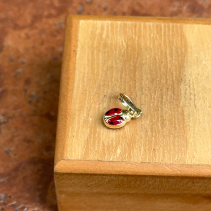 14KT Yellow Gold Red Enamel 2-Sided Ladybug Pendant Charm