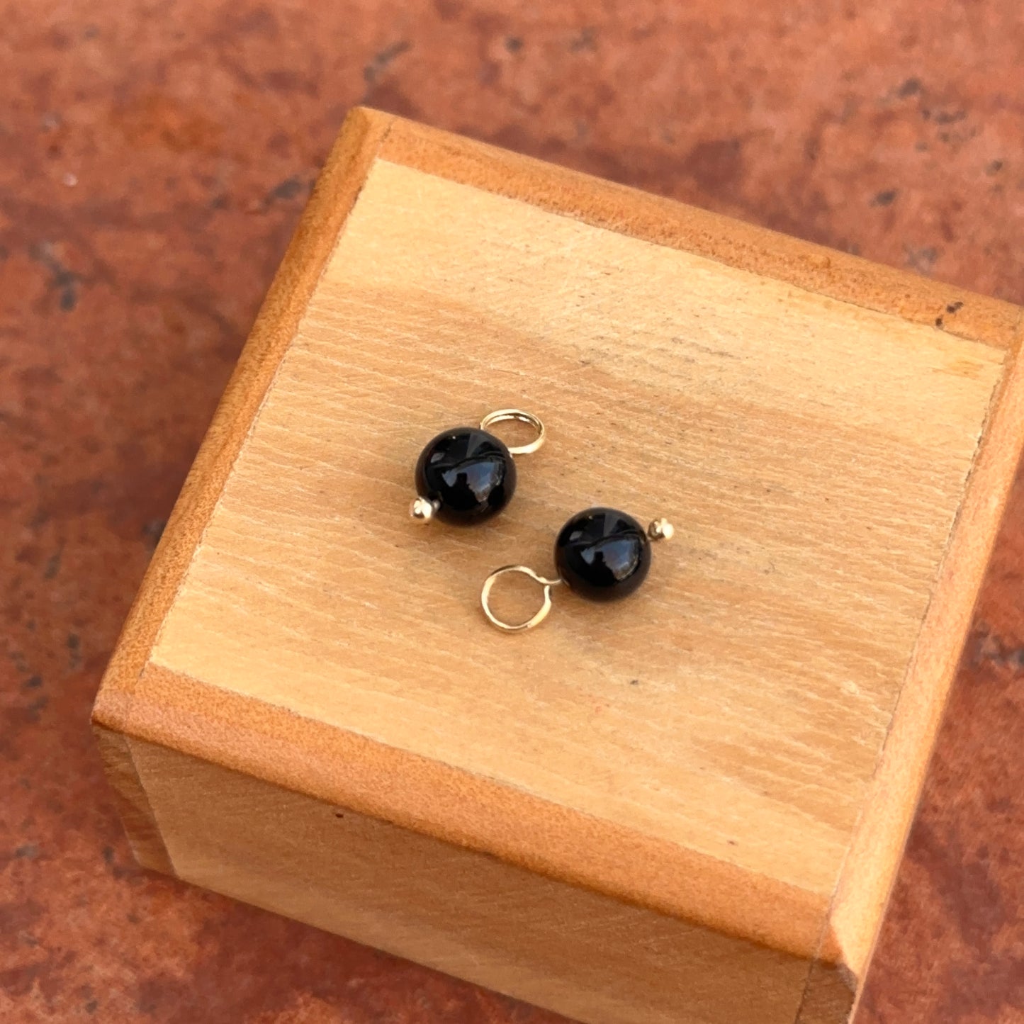 Estate 14KT Yellow Gold Black Onyx Round Ball Earring Charms 6mm