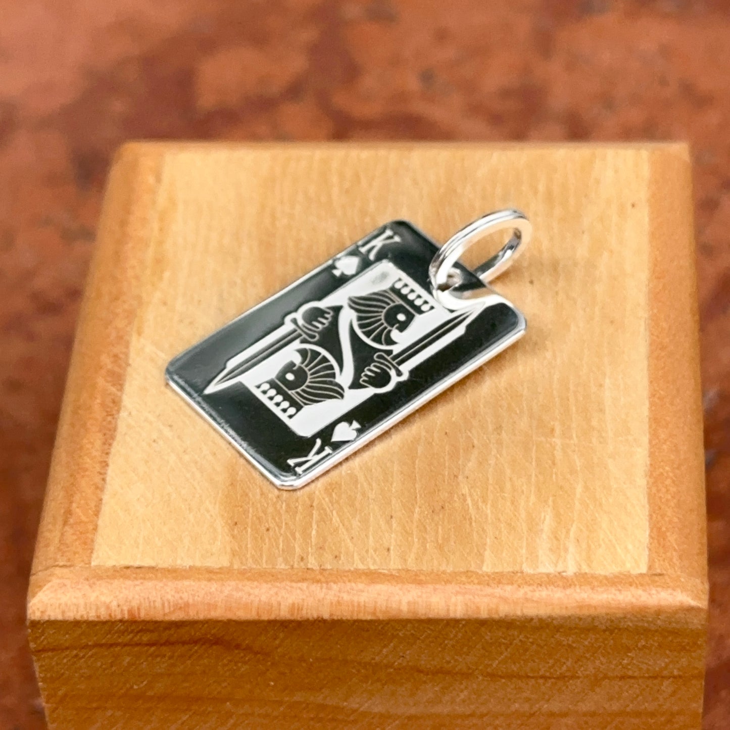 Sterling Silver King of Spades Playing Card Pendant