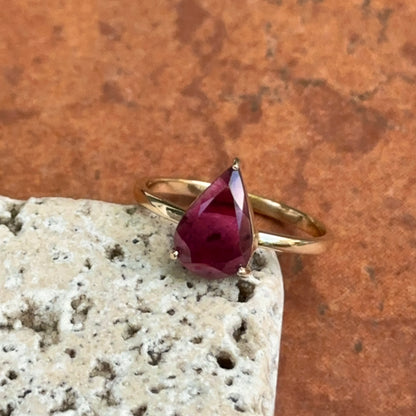 14KT Yellow Gold Pear Pink Tourmaline Solitaire Ring