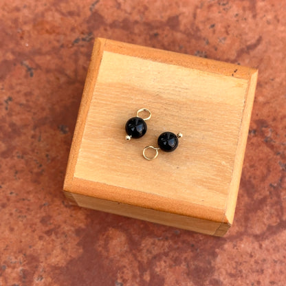 Estate 14KT Yellow Gold Black Onyx Round Ball Earring Charms 6mm