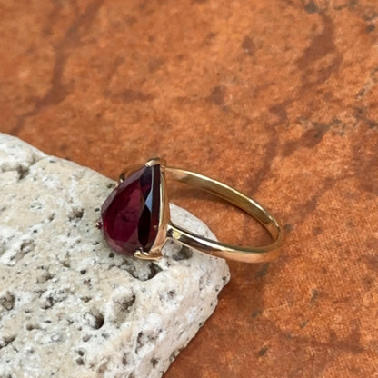 14KT Yellow Gold Pear Pink Tourmaline Solitaire Ring