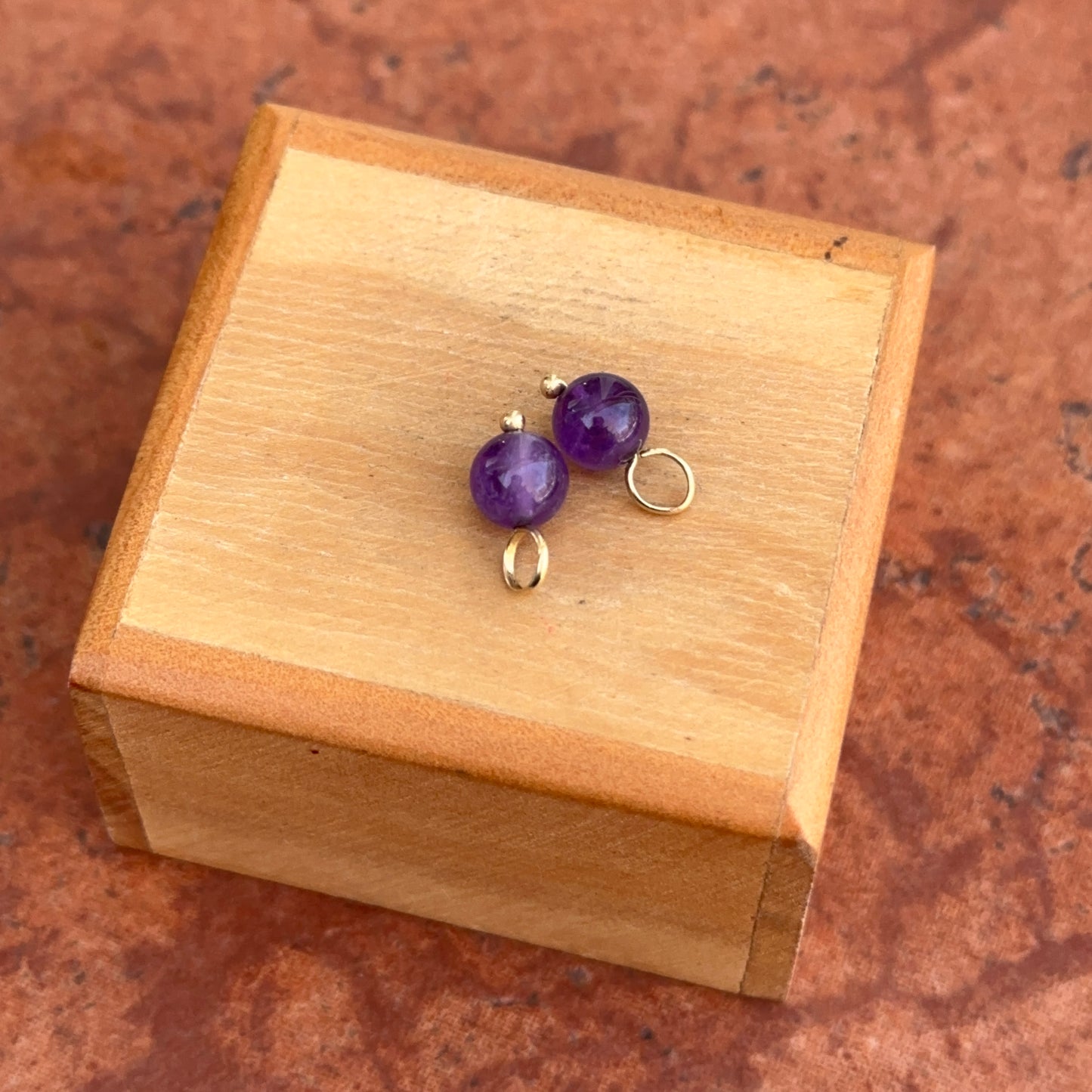 Estate 14KT Yellow Gold & Amethyst Ball Earring Charms 6mm