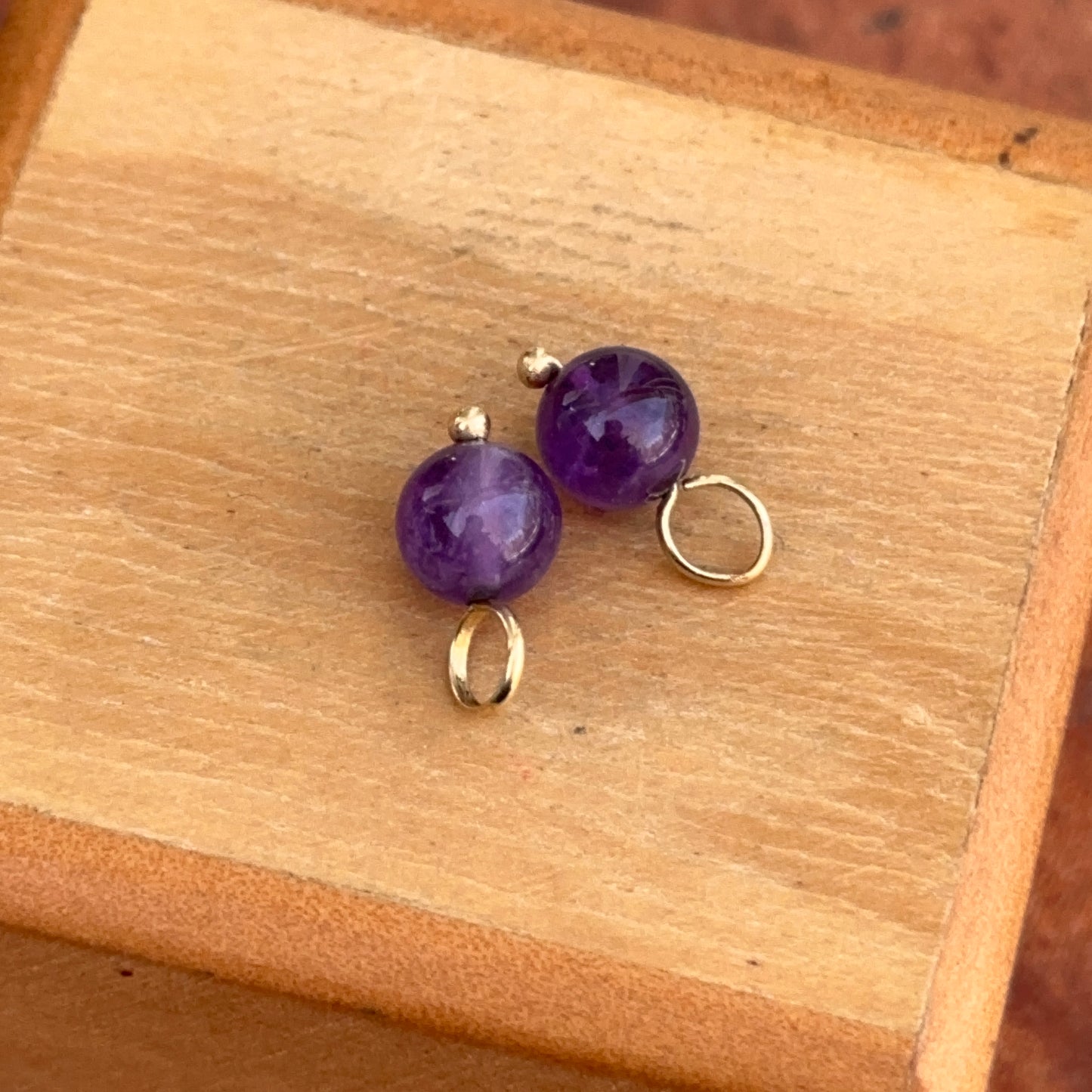 Estate 14KT Yellow Gold & Amethyst Ball Earring Charms 6mm