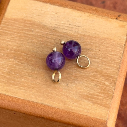 Estate 14KT Yellow Gold & Amethyst Ball Earring Charms 6mm