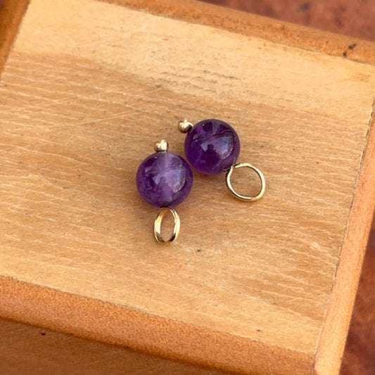 Estate 14KT Yellow Gold & Amethyst Ball Earring Charms 6mm