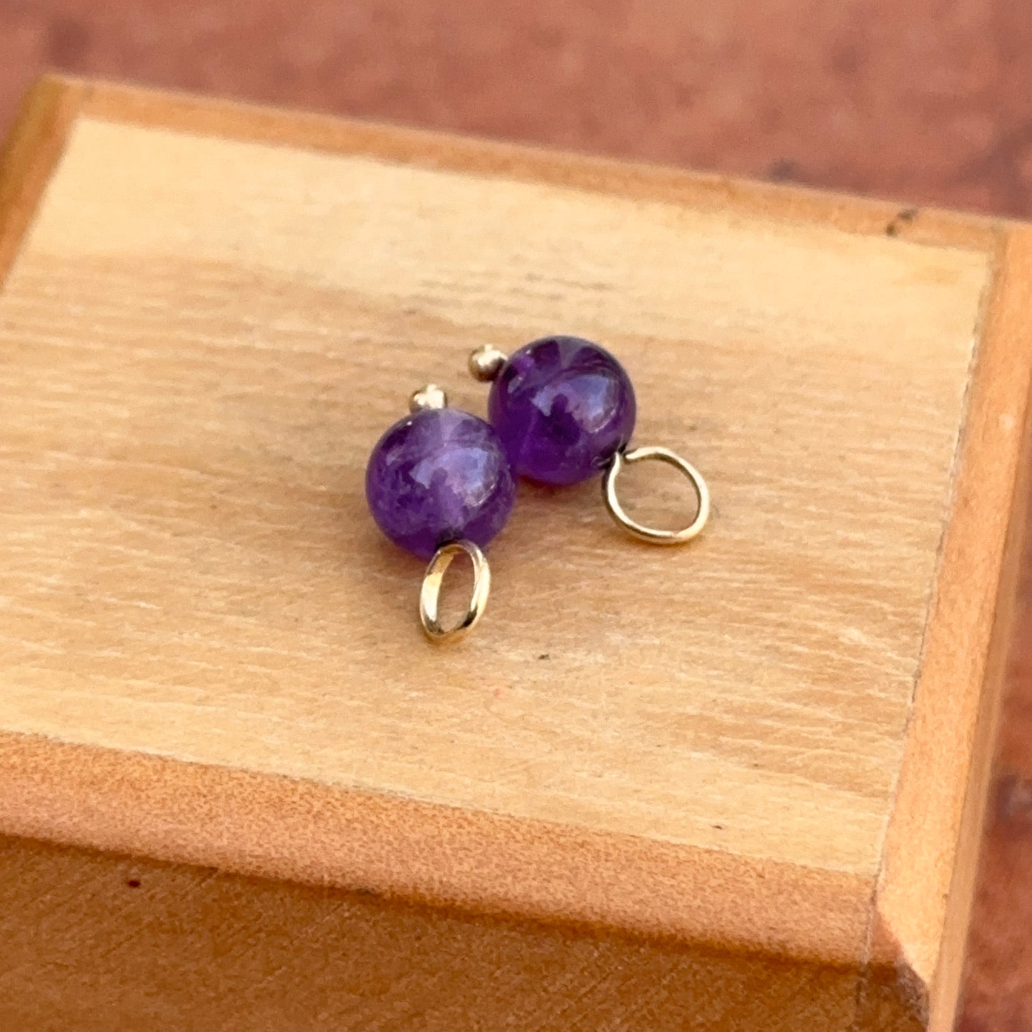 Estate 14KT Yellow Gold & Amethyst Ball Earring Charms 6mm