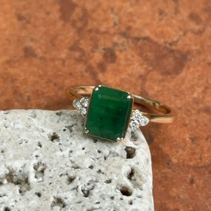14KT Yellow Gold Emerald-Cut 1.55 CT Emerald + Diamond Ring