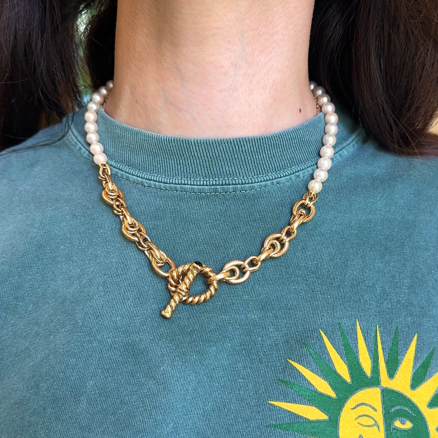 14KT Yellow Gold Pearl Necklace with Toggle Clasp