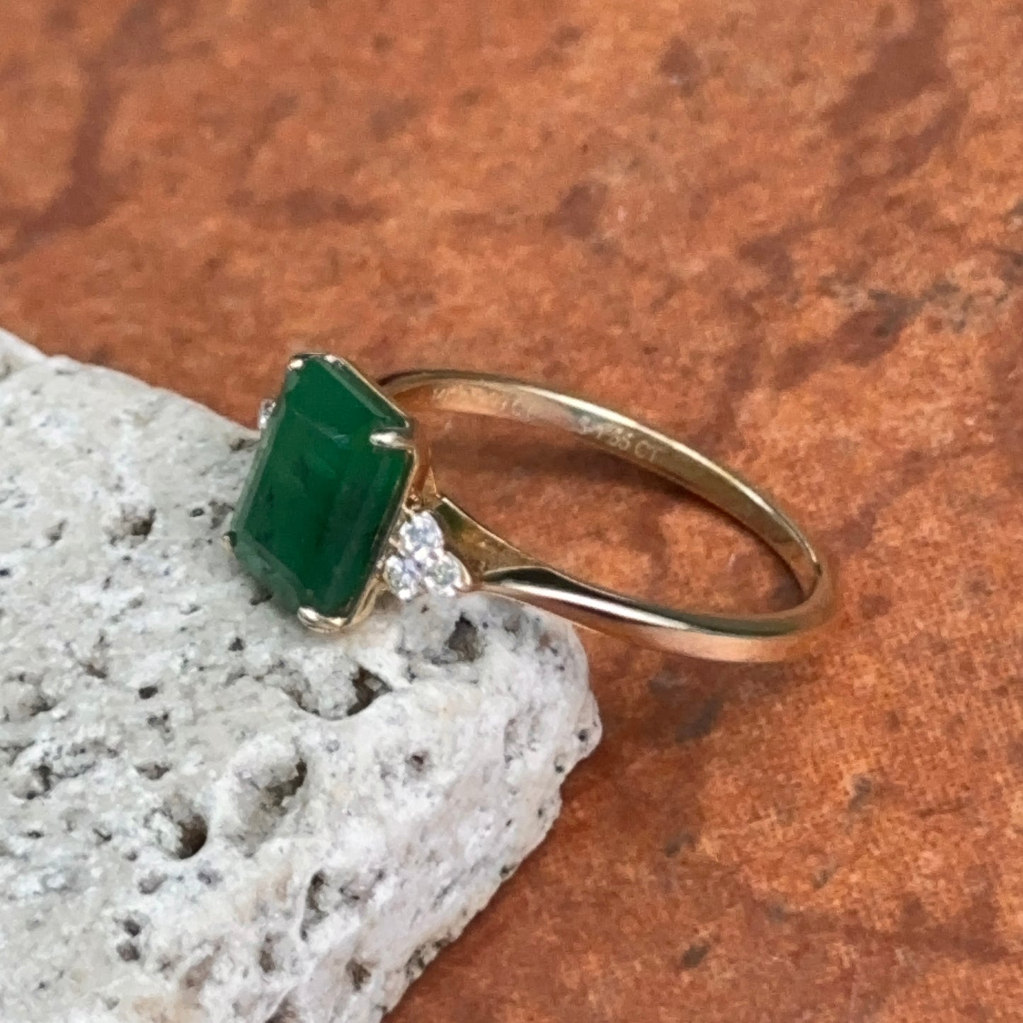 14KT Yellow Gold Emerald-Cut 1.55 CT Emerald + Diamond Ring
