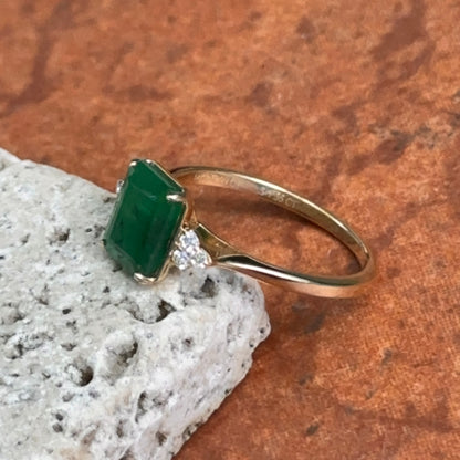 14KT Yellow Gold Emerald-Cut 1.55 CT Emerald + Diamond Ring
