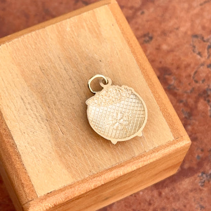 14KT Yellow Gold Detailed Pot of Gold with Clover Pendant Lucky Charm 064