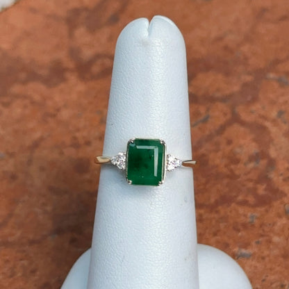 14KT Yellow Gold Emerald-Cut 1.55 CT Emerald + Diamond Ring