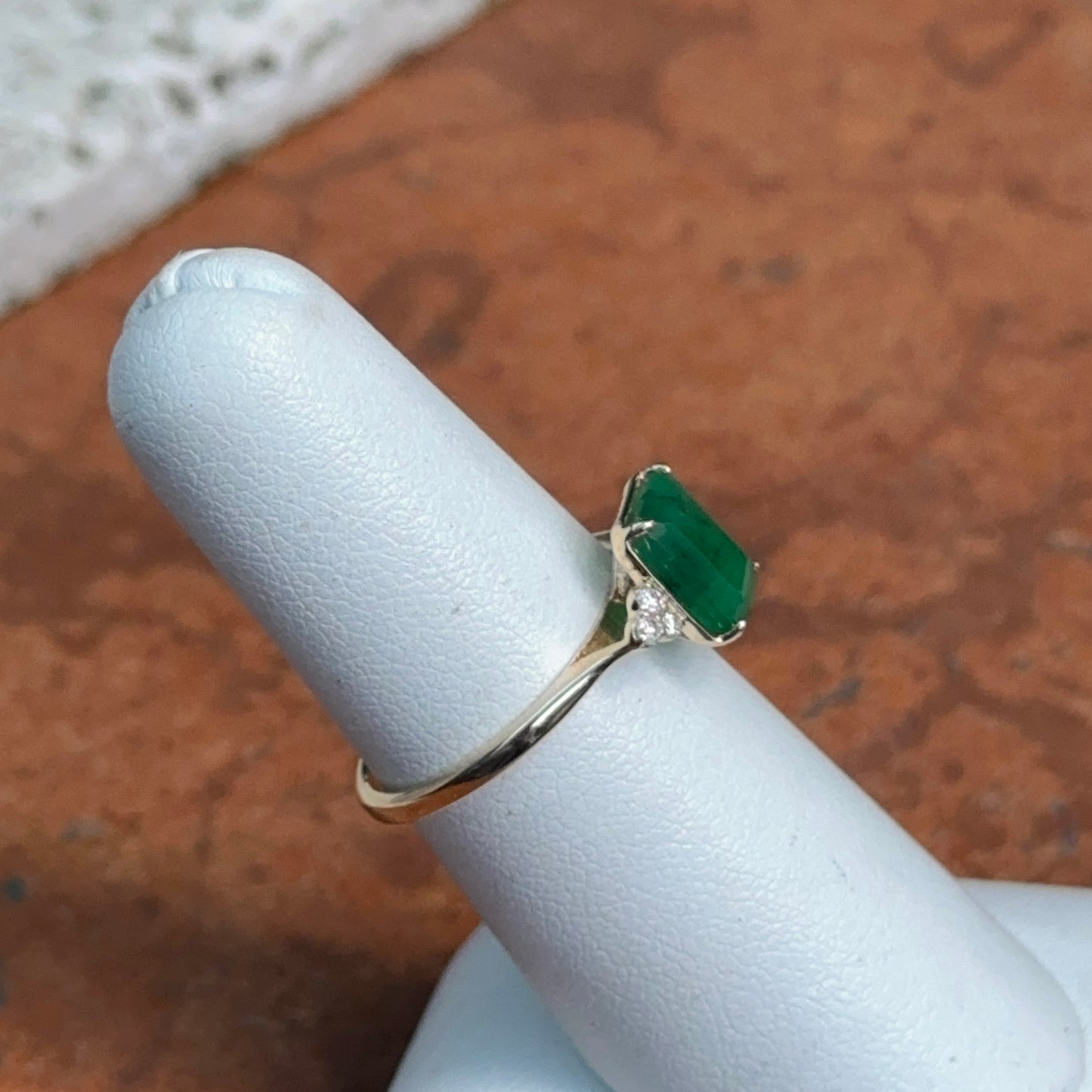 14KT Yellow Gold Emerald-Cut 1.55 CT Emerald + Diamond Ring