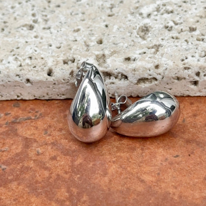 Sterling Silver Tapered Puffed Teardrop Earrings 18mm