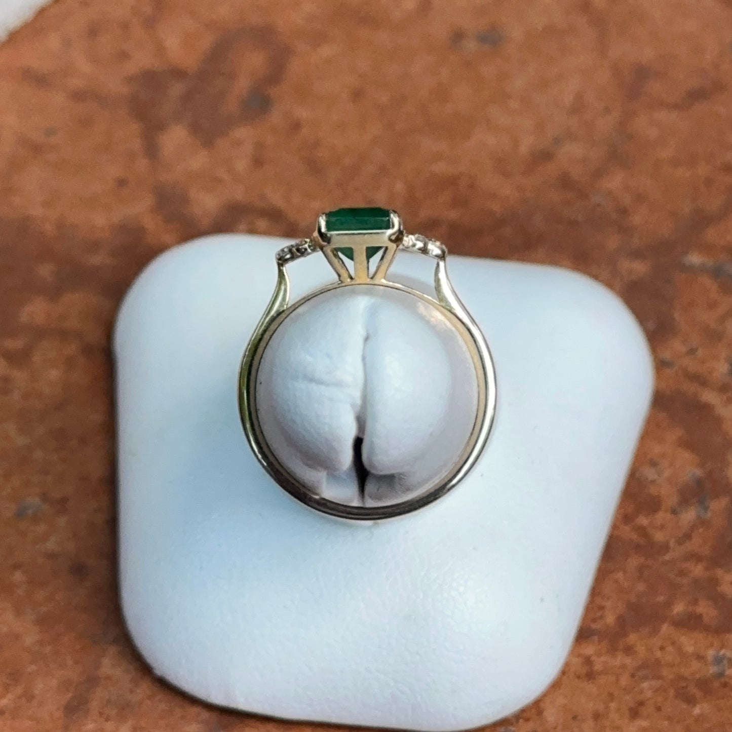 14KT Yellow Gold Emerald-Cut 1.55 CT Emerald + Diamond Ring