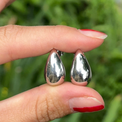 Sterling Silver Tapered Puffed Teardrop Earrings 18mm